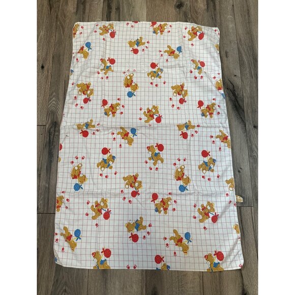 Vintage Dundee Baby Blanket With Bear & Red Balloon Print In Cotton Fabric - Picture 1 of 4